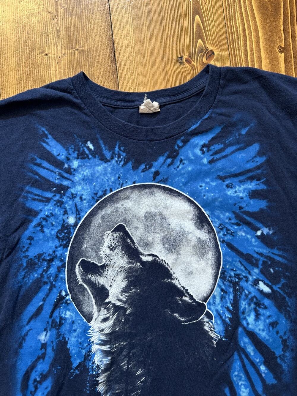 Vintage Howling Wolf Full Moon Nature T-Shirt Size XXL Navy Tie Dye Gildan Tee